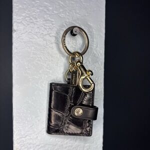 Coach Black Gold Signature Leather Photo Frame Keychain Purse Charm
